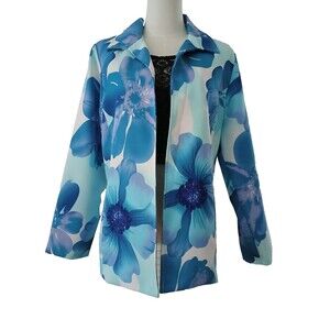 Tudor Court Women's Long Open Front Blazer Jacket Floral Size Medium Office Work